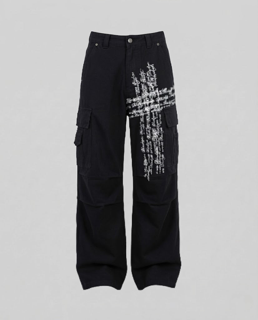 Damen Weite Cargo-Hose mit Mehrfachtaschen und Schrift-Print Nord Taschen