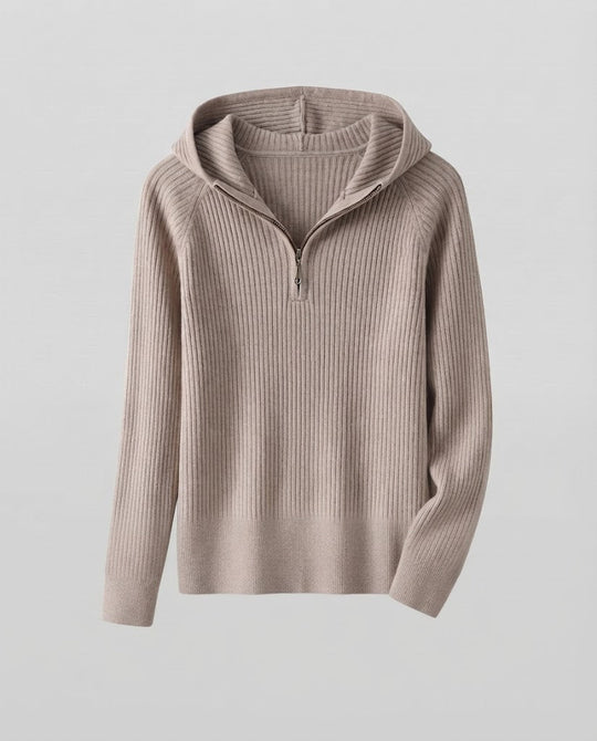 Damen Kaschmir-Optik Feinstrick-Pullover mit halbem Reißverschluss und feiner Rippenstruktur Nord Taschen
