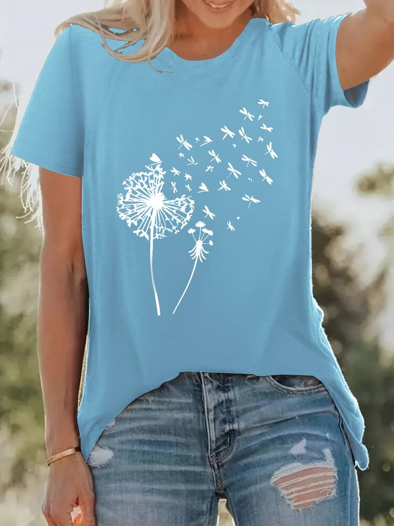 T-Shirt Mit Löwenzahn-Print Und Rundhalsausschnitt