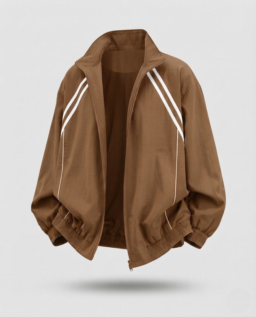 Herren Locker geschnittene Zip-Jacke im Retro-Sportstil mit Kontrastpaspeln Nord Taschen
