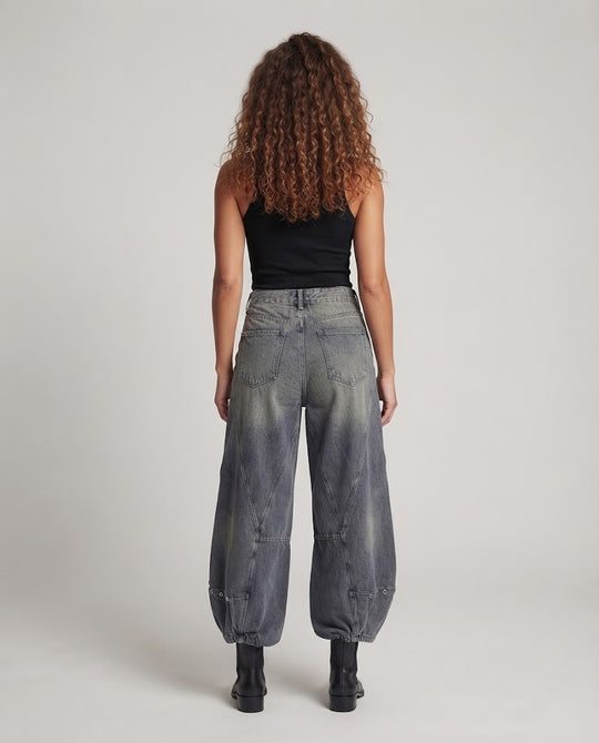 Damen Weite High-Waist Cargo-Jeans mit verstellbaren Druckknopf-Details Nord Taschen