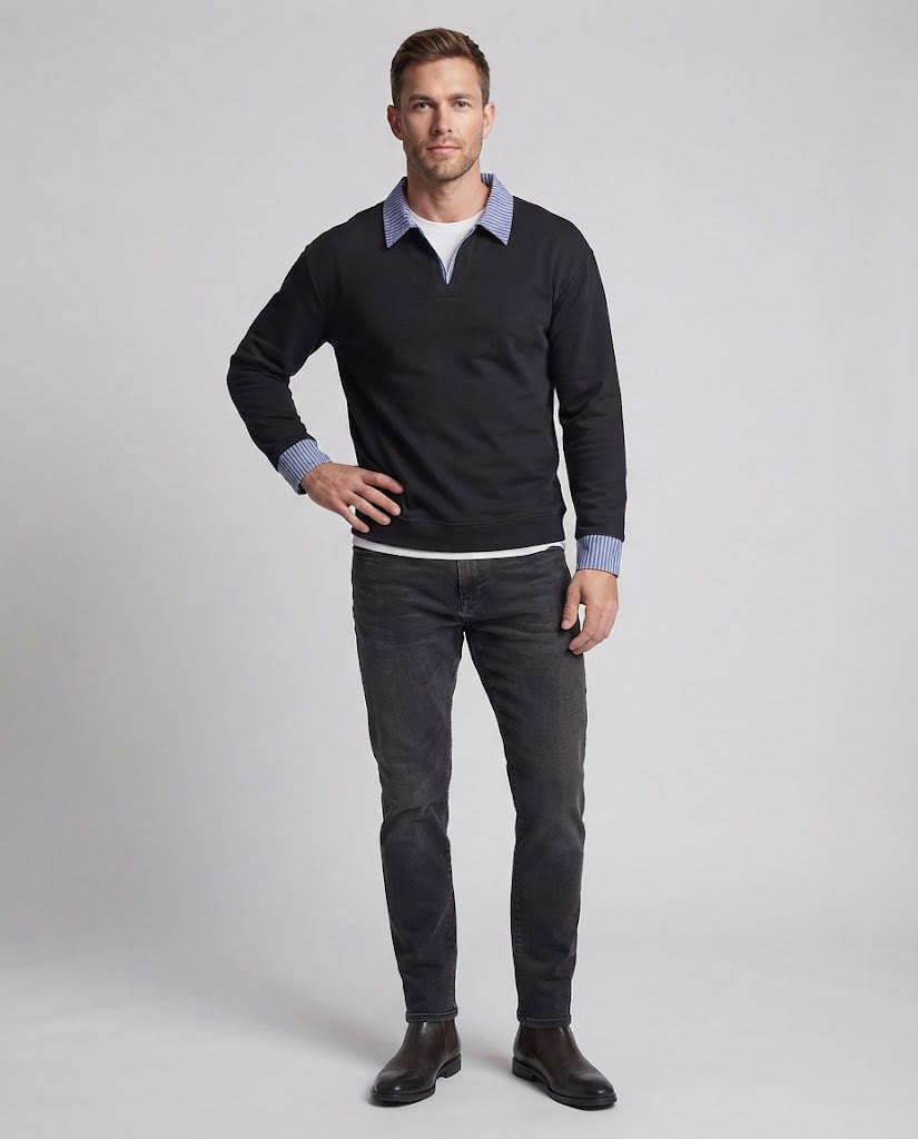 Herren Oversize-Sweatshirt mit Hemdkragen‑Optik, Halbzip und eingefassten Manschetten Nord Taschen