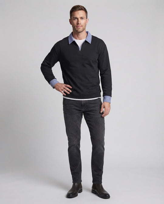 Herren Oversize-Sweatshirt mit Hemdkragen‑Optik, Halbzip und eingefassten Manschetten Nord Taschen