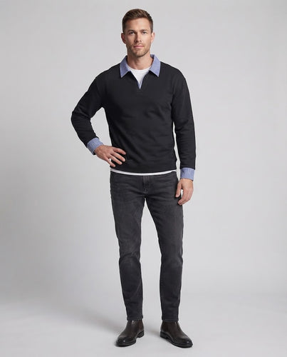 Herren Oversize-Sweatshirt mit Hemdkragen‑Optik, Halbzip und eingefassten Manschetten Nord Taschen