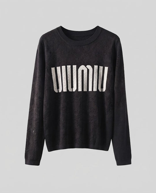 Damen Feinstrick-Pullover mit Rundhalsausschnitt, Jacquardstruktur und Logo-Front Nord Taschen