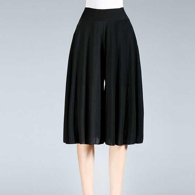 Damen Chiffon Culottes mit Breiten Beinen und Hoher Elastischer Taille