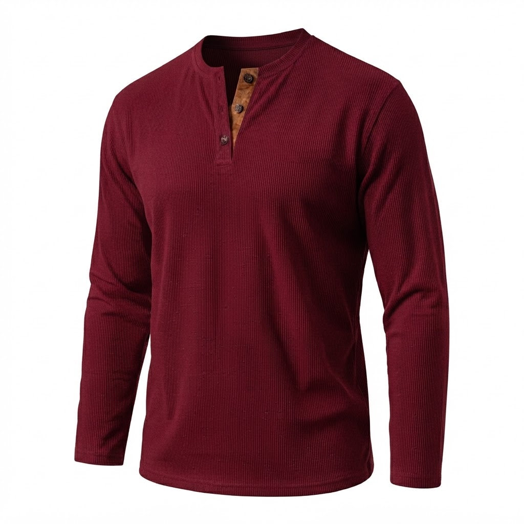 Männer Casual Waffel Henley mit Wildlederdetails am Schlitzhals Nord Taschen