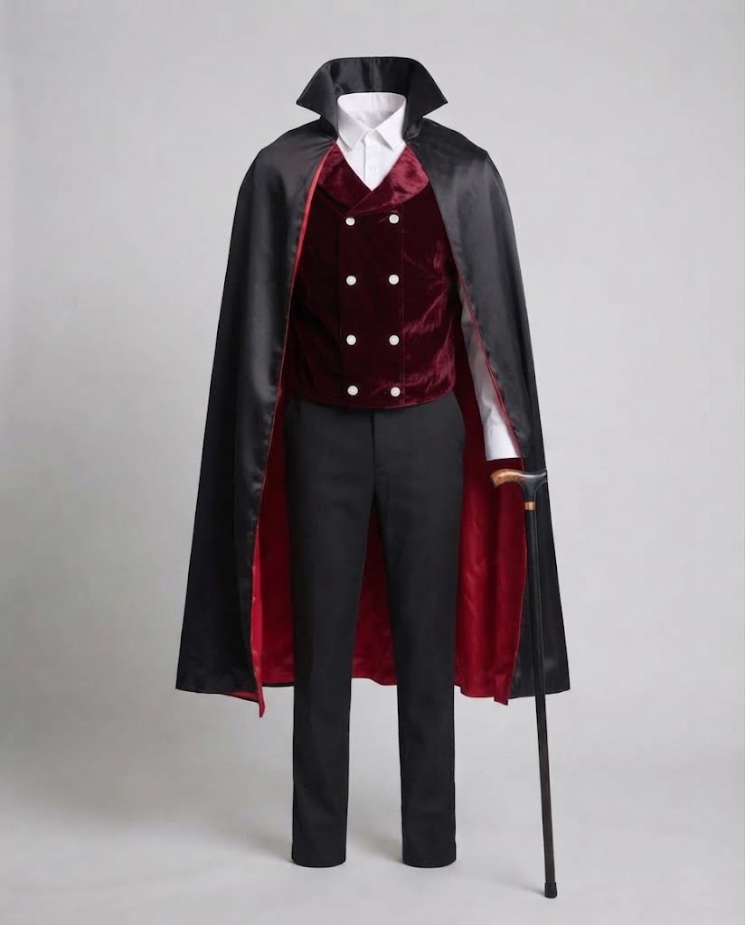Herren Vampir Kostüm mit elegantem Umhang und bestickter Weste Nord Taschen