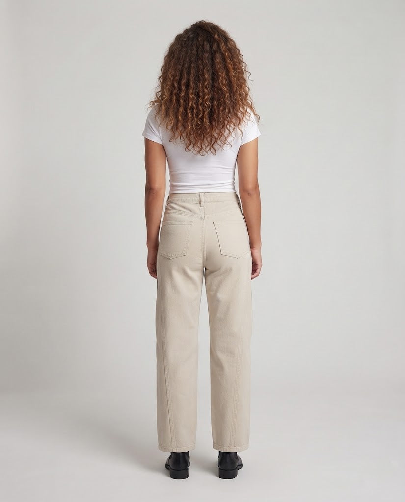 Damen High‑Waist Baggy‑Hose mit dekorativen Knopfloch‑Paneelen und weitem Bein Nord Taschen