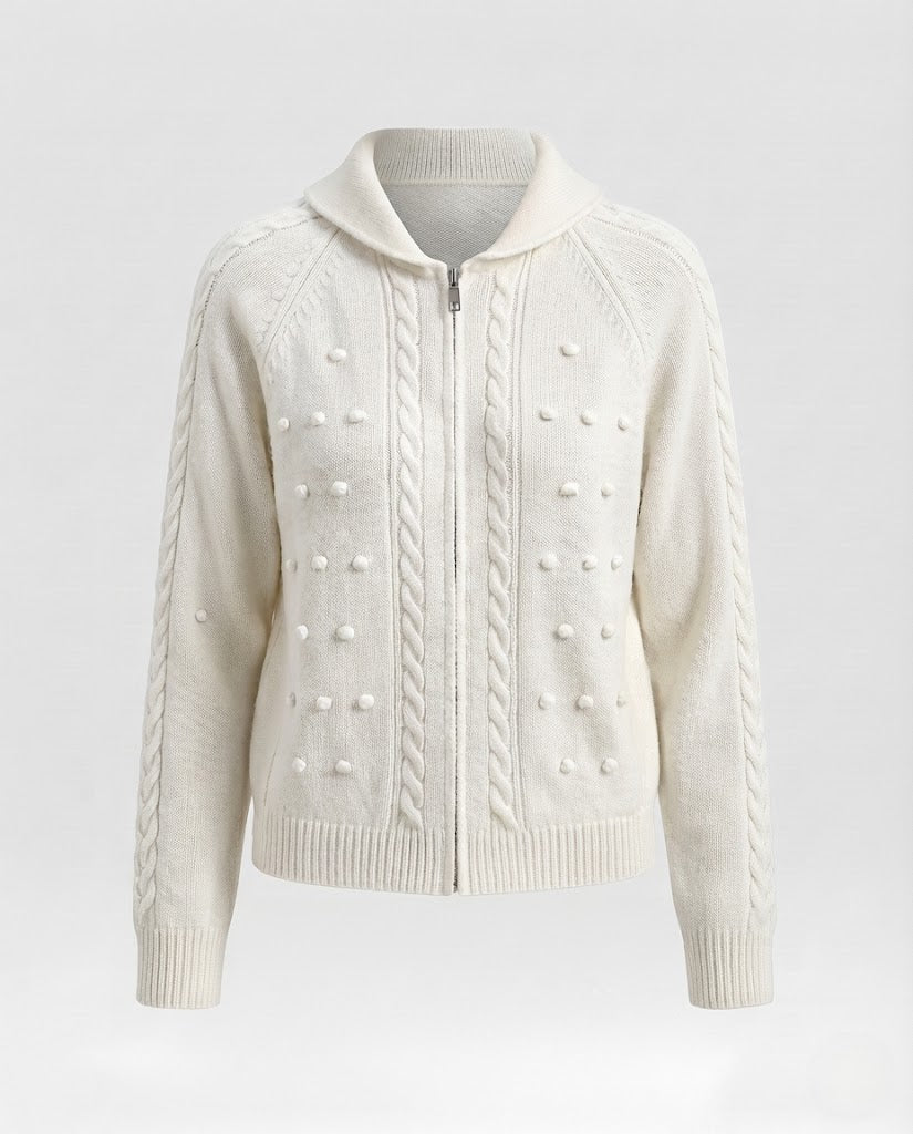 Damen Kapuzen-Strickjacke mit Zopfmuster, Bobble-Struktur und Metallreißverschluss Nord Taschen