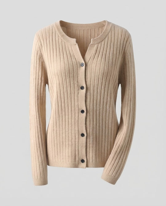 Damen Gestrickter Rippen-Cardigan mit dezentem V-Ausschnitt und Knopfleiste Nord Taschen