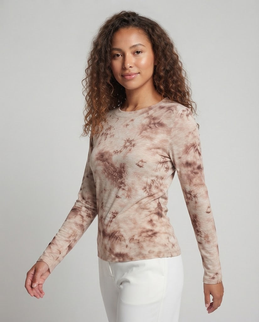 Damen Feines Langarmshirt mit zartem Allover-Print und Rundhalsausschnitt Nord Taschen