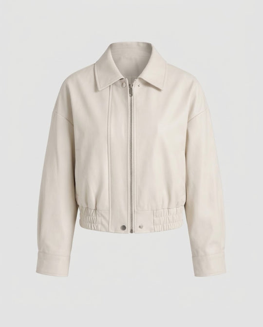 Damen Kurze Cropped-Übergangsjacke mit Hemdkragen, Reißverschluss und elastischem Saum Nord Taschen