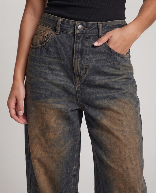 Damen Extraweite Palazzodenim-Jeans mit tiefem Schritt, Vintage-Fade und bodenlangem Saum Nord Taschen