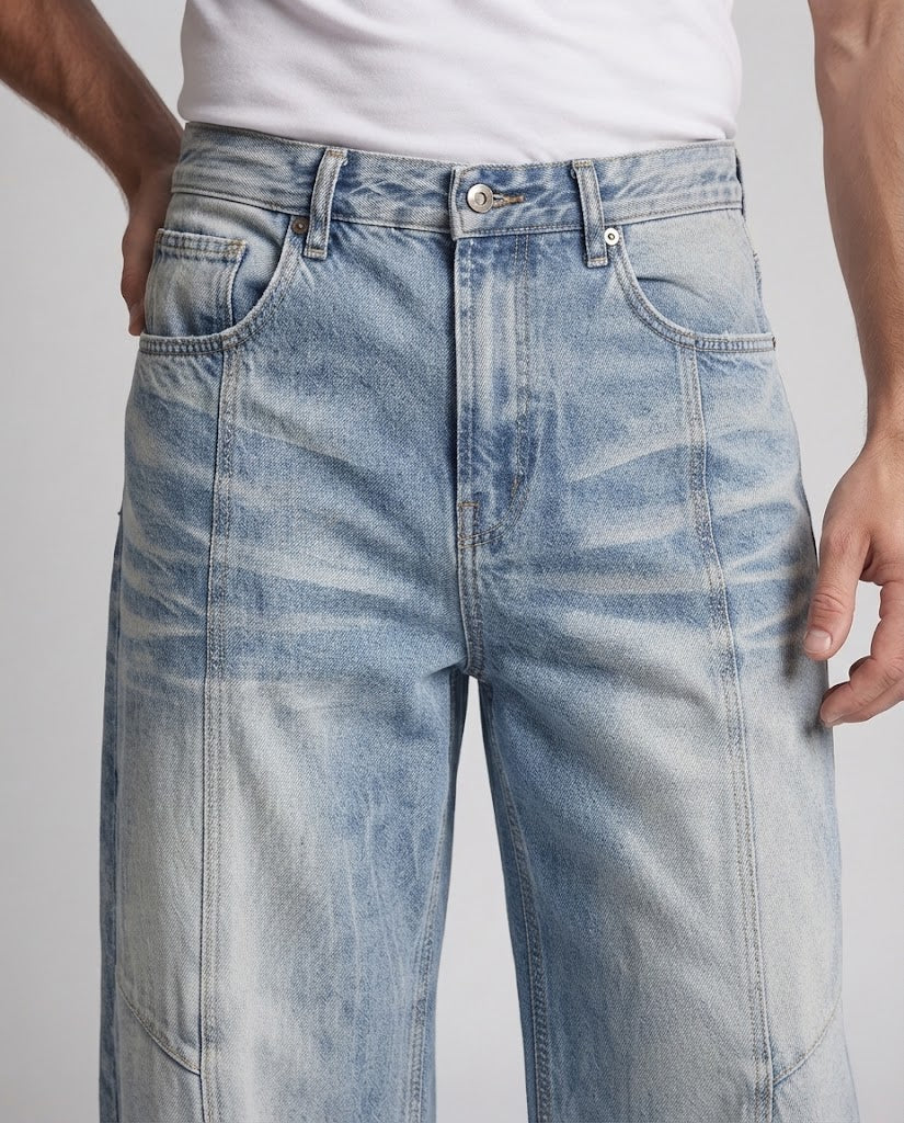 Herren Ultraweite Denim-Palazzo-Jeans mit markanter Faltenoptik und Ziernahtpaneelen Nord Taschen