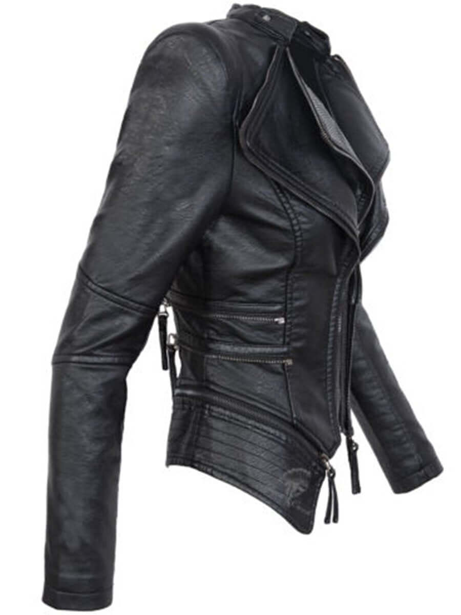 Damen Schwarze Asymmetrische PU-Leder Bikerjacke