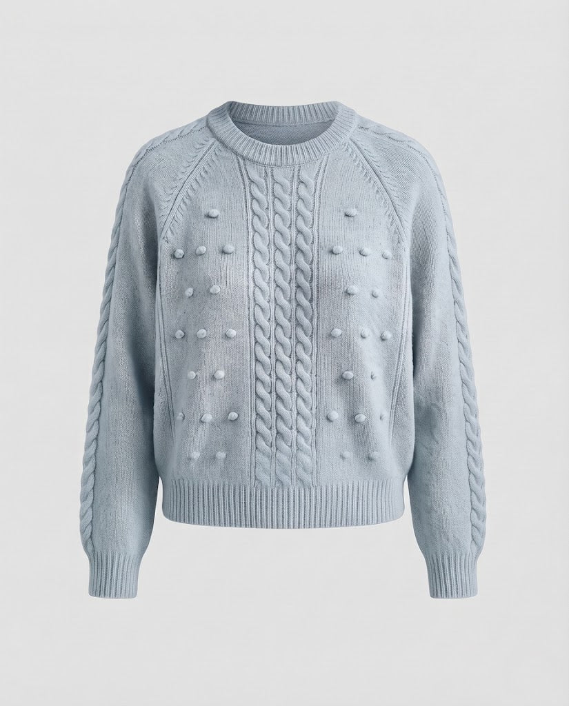 Damen Grobgestrickter Pullover mit Zopfmuster und Noppenstruktur Nord Taschen