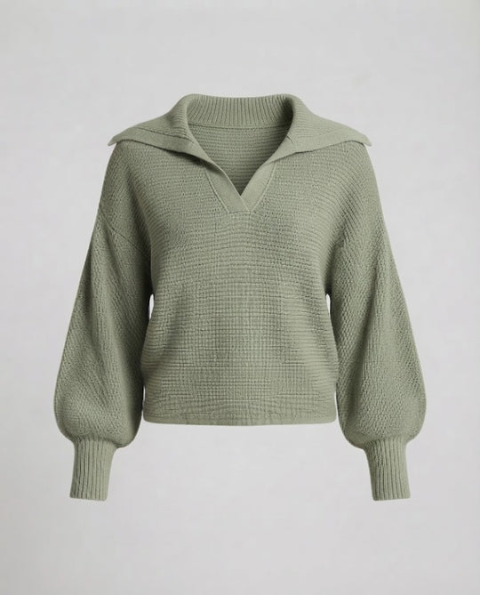 Damen Grobstrick-Pullover mit weitem Seemannskragen und Ballonärmeln Nord Taschen