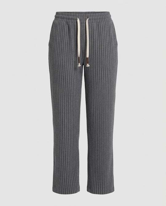 Damen Fließende Wide‑Leg‑Loungehose mit Rippstruktur, Elastikbund und Kordelzug Nord Taschen