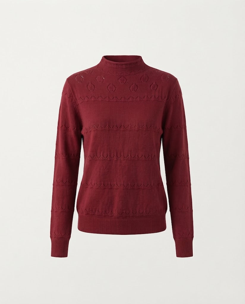 Damen Feinstrick-Pullover mit dezentem Ajourstreifen und kurzem Stehkragen Nord Taschen