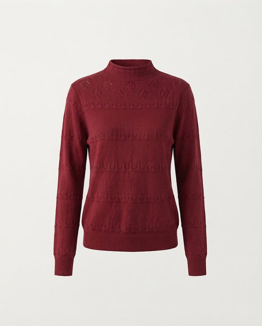Damen Feinstrick-Pullover mit dezentem Ajourstreifen und kurzem Stehkragen Nord Taschen