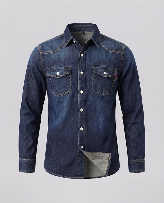 Herren robuste Denim-Hemdjacke mit aufgesetzten Brusttaschen Nord Taschen