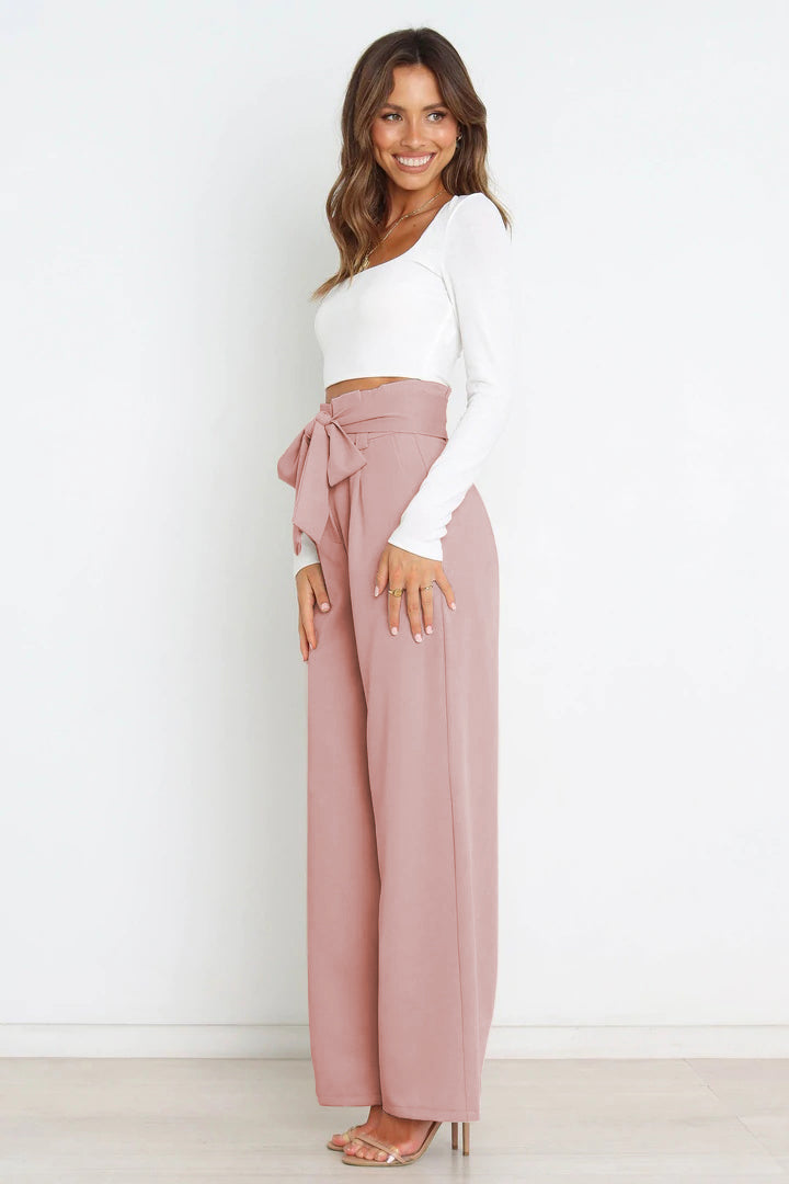 Hohe Taille Paperbag Hose mit Schleifendetail
