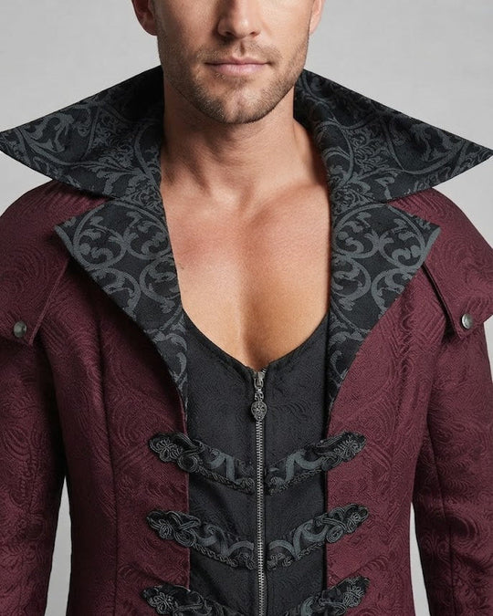 Eleganter Gothic-Mantel für Herren mit kunstvollen Verzierungen und hohem Kragen Nord Taschen