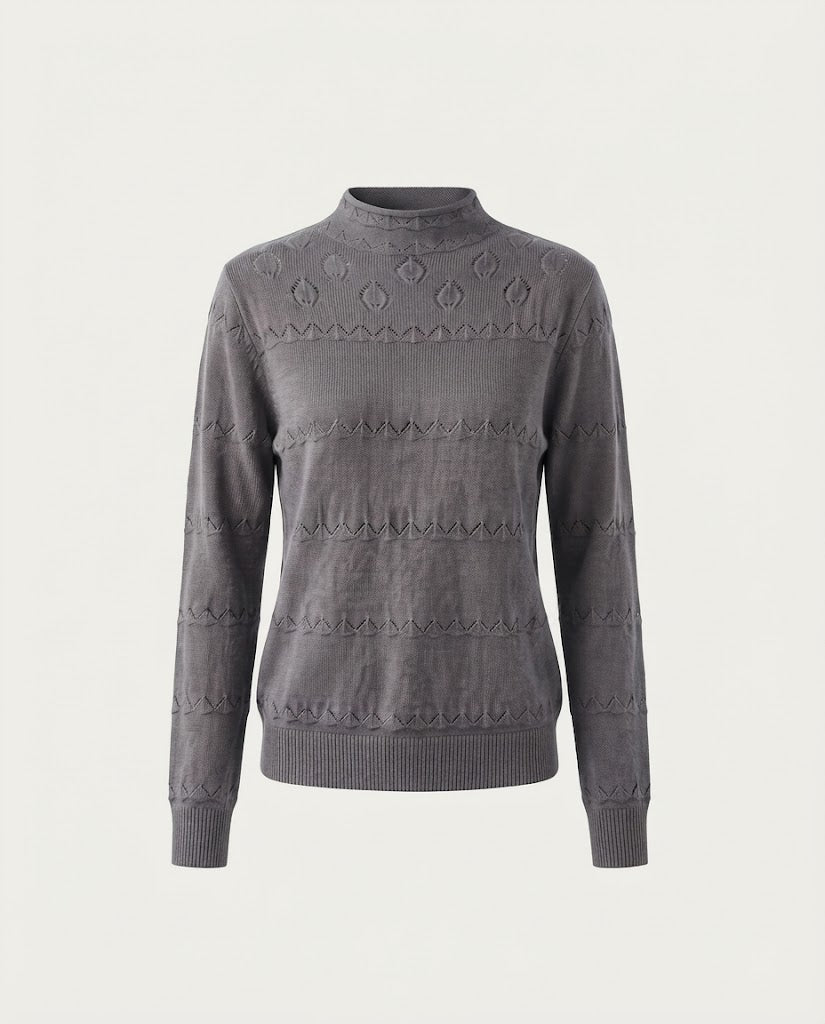 Damen Feinstrick-Pullover mit dezentem Ajourstreifen und kurzem Stehkragen Nord Taschen