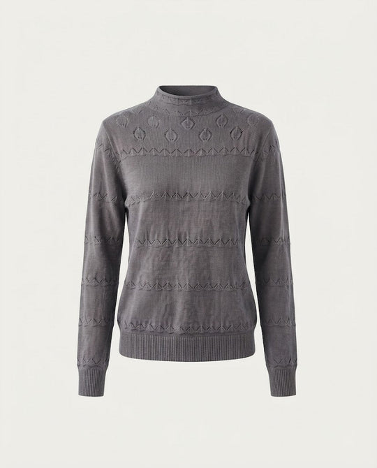 Damen Feinstrick-Pullover mit dezentem Ajourstreifen und kurzem Stehkragen Nord Taschen