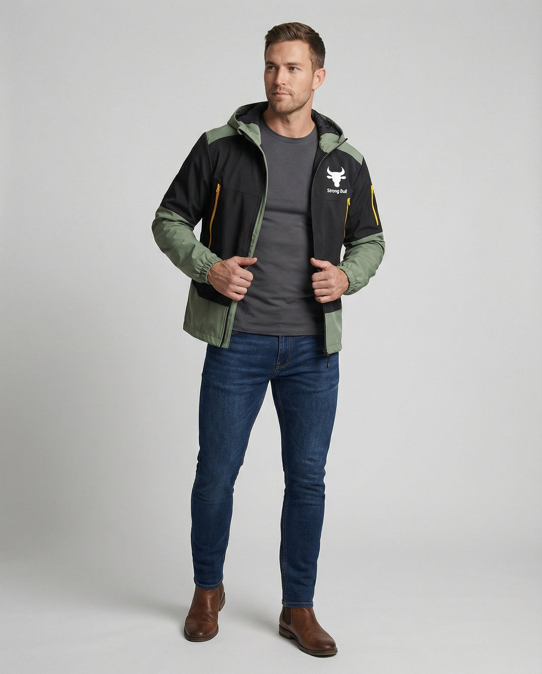 Herrenjacke mit Reißverschluss, Kapuze und Farbblockdesign