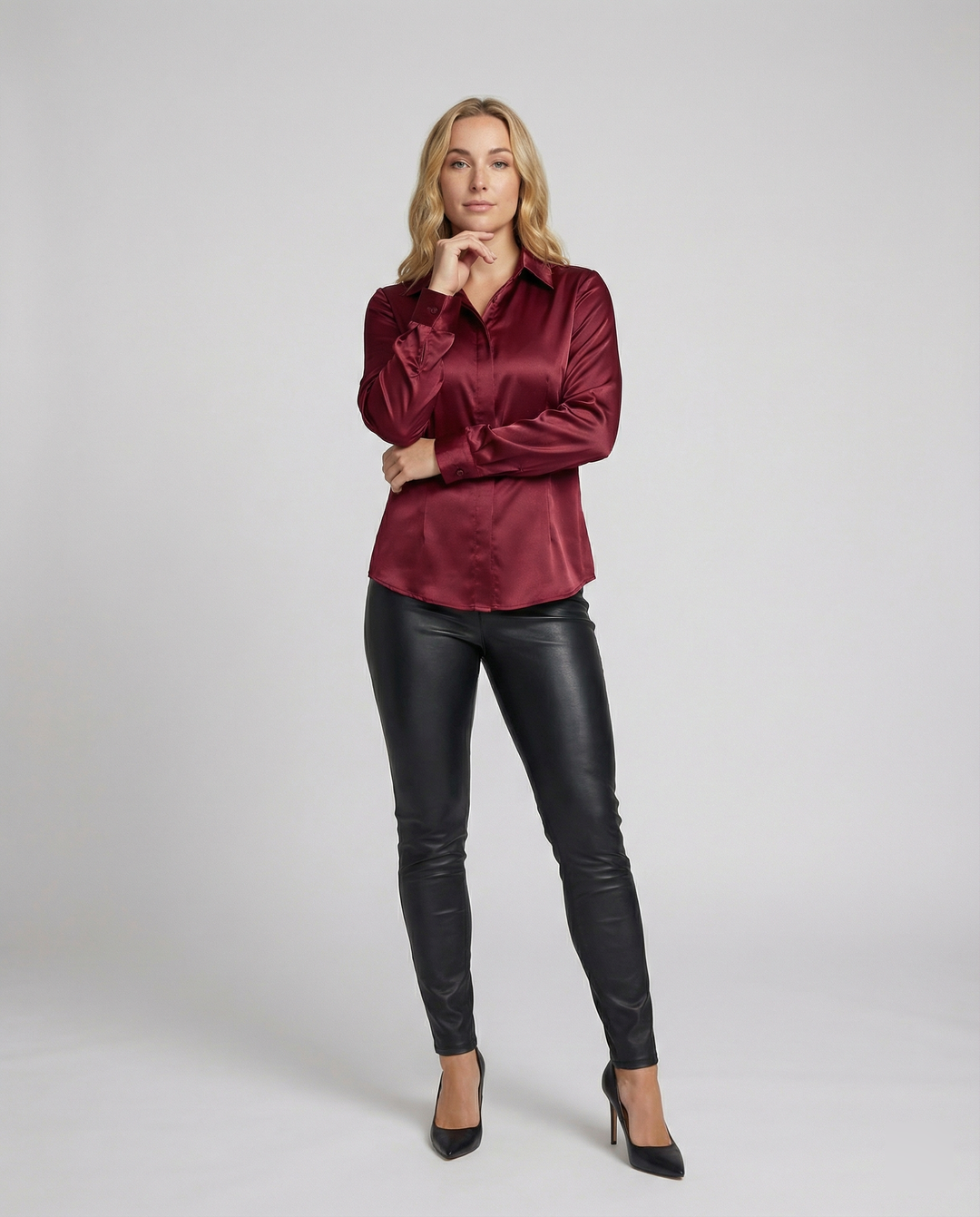 Damen Satin-Bluse mit klassischem Kragen
