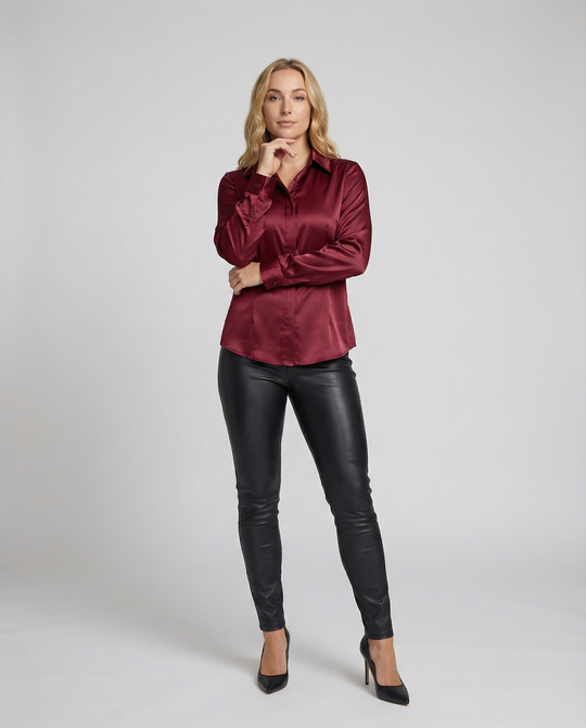 Damen Satin-Bluse mit klassischem Kragen