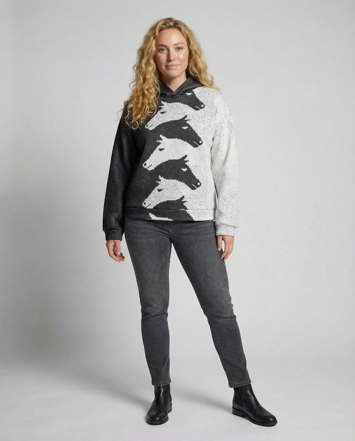 Damen Hoodie mit kreativem Pferdemuster & bequemer Passform