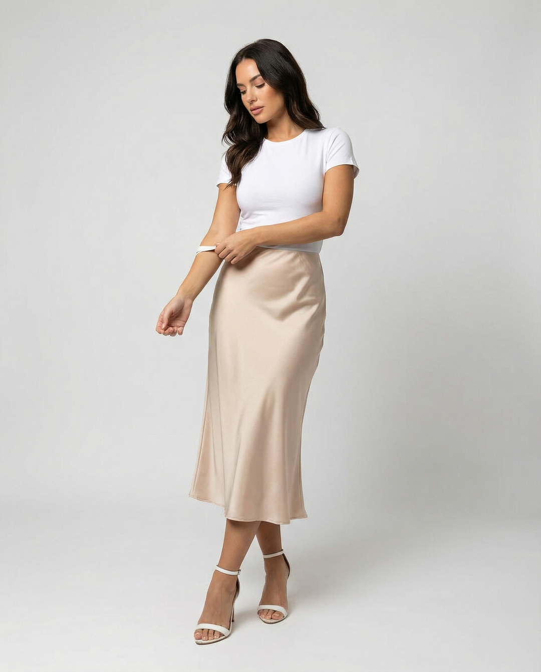 Damen eleganter Midirock mit sanftem Schnitt und hohem Bund