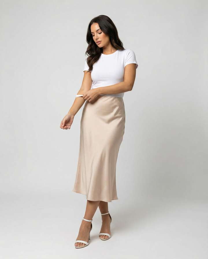Damen eleganter Midirock mit sanftem Schnitt und hohem Bund
