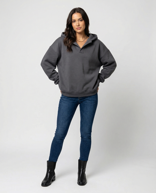 Damen Oversized Kapuzensweatshirt mit lässigem Stehkragen und langen Ärmeln Nord Taschen