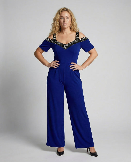 Eleganter Damen Jumpsuit mit Schulterfreiem Schnitt & Glitzerndem Dekolleté für Party & Events - Vittorelli