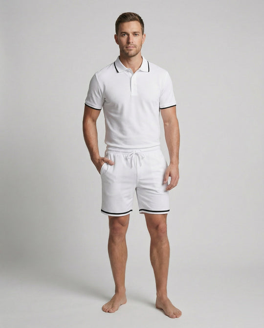 Herren Sportliches Polo- und Shorts-Set mit Kontraststreifen