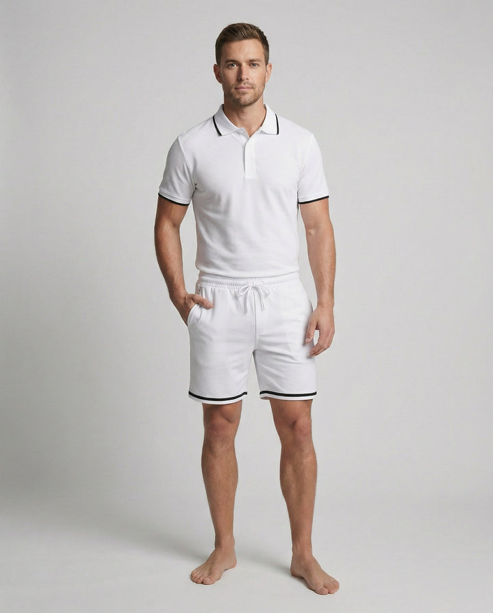 Herren Sportliches Polo- und Shorts-Set mit Kontraststreifen