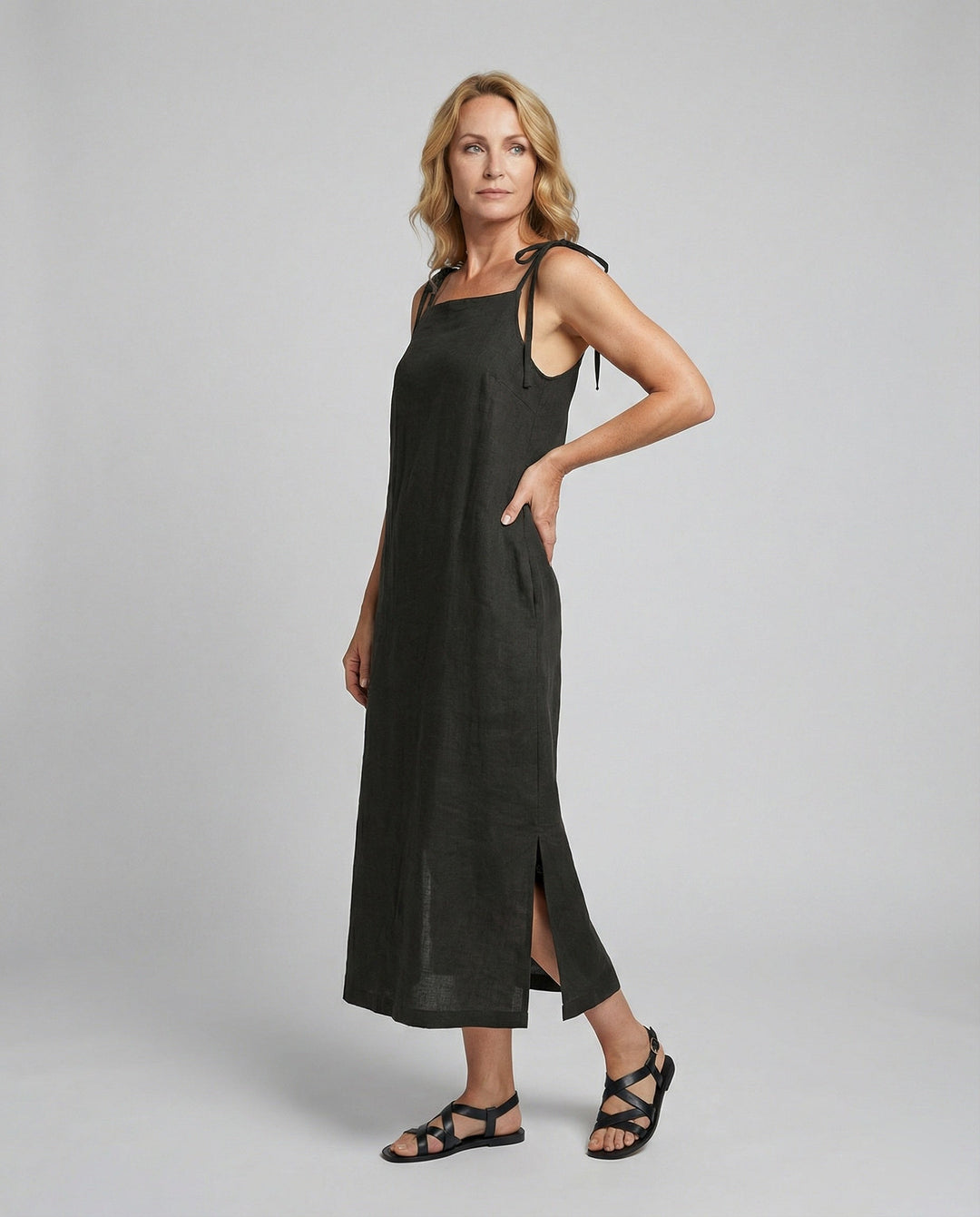 Damen Leinenkleid luftig mit Taschen