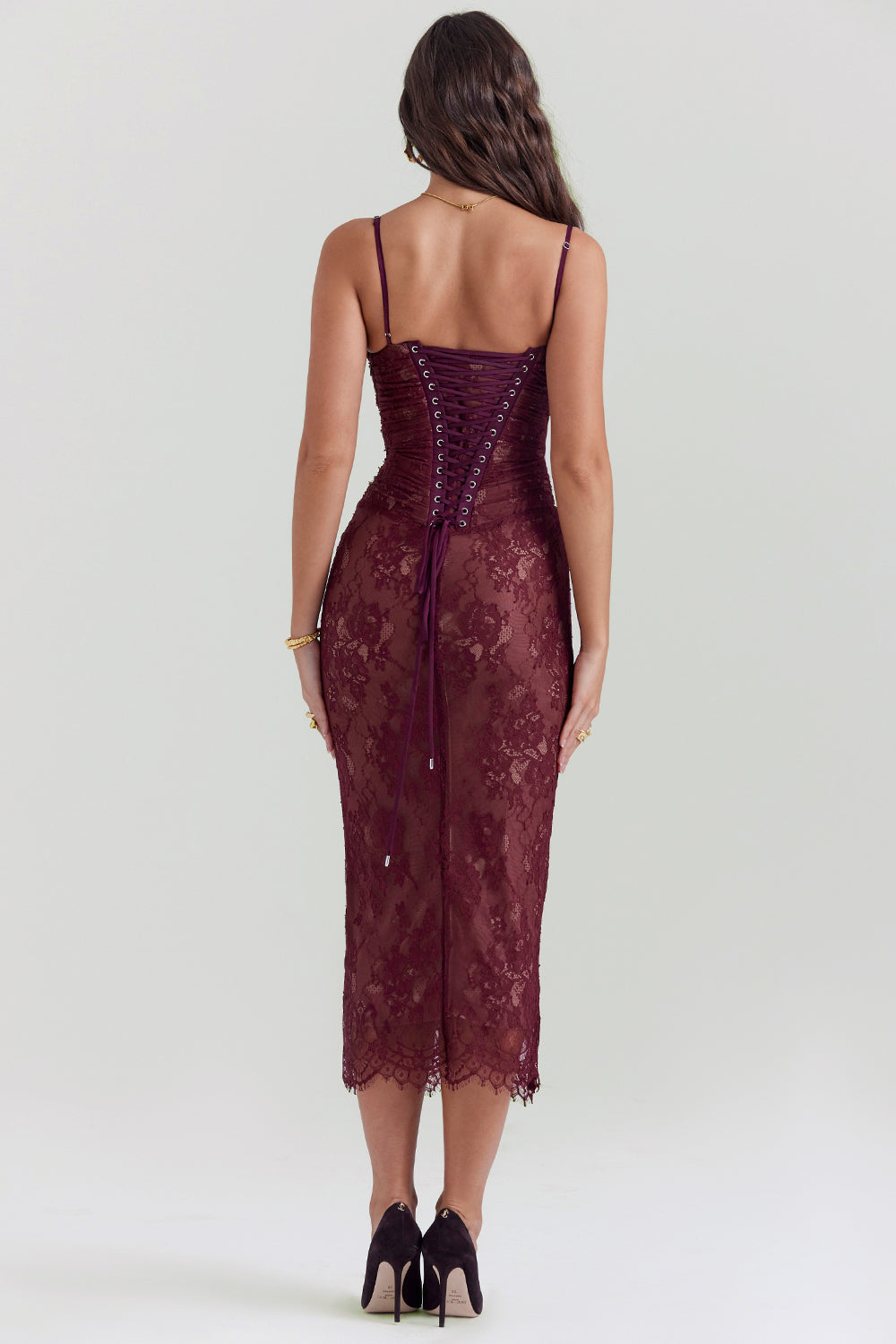 Midi Kleid aus Bordeauxrotem Spitze - Arvani
