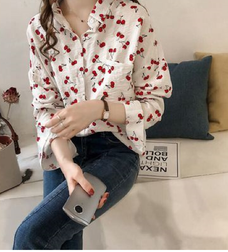Damenbluse Mit Kirschenprint