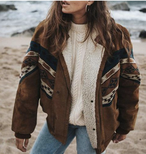Nord Taschen | Wildleder Übergröße Kragenjacke Geometrische Jacke