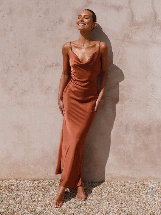 Damen Hosenträger Tiefes V-Ausschnitt Slim-Fashion-Kleid