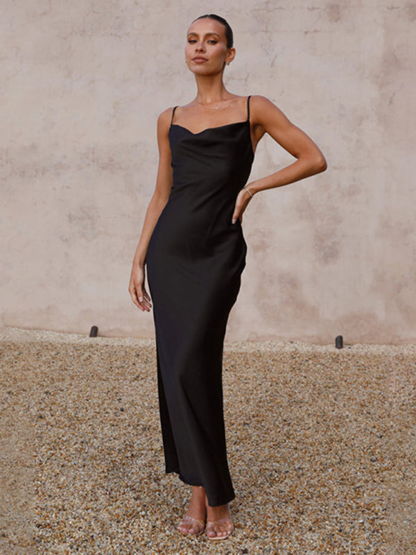 Damen Hosenträger Tiefes V-Ausschnitt Slim-Fashion-Kleid