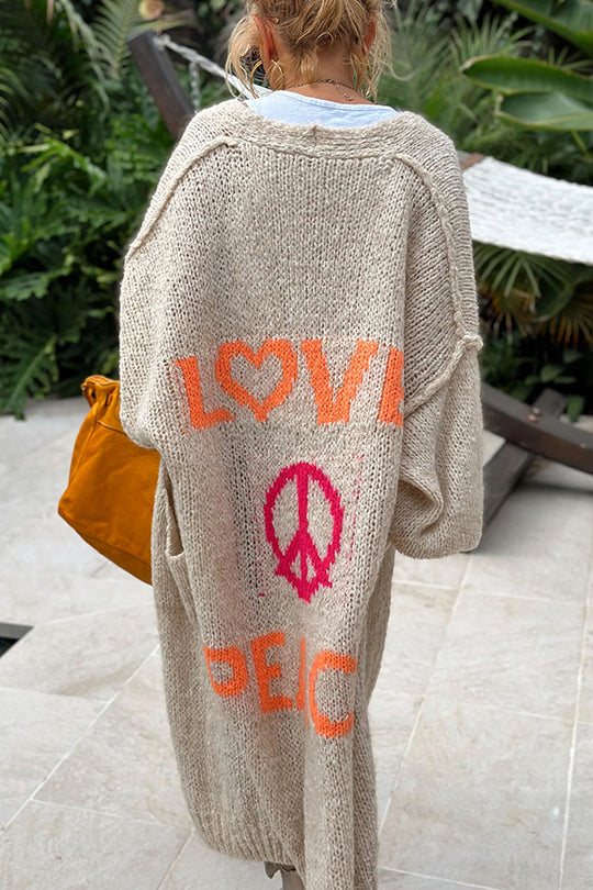 Oversize Strickjacke Mit Love & Peace Motiv