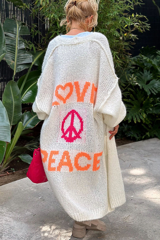 Oversize Strickjacke Mit Love & Peace Motiv