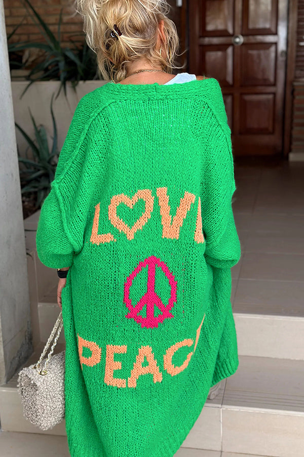 Oversize Strickjacke Mit Love & Peace Motiv