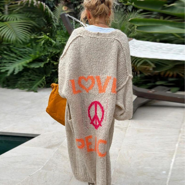 Oversize Strickjacke Mit Love & Peace Motiv